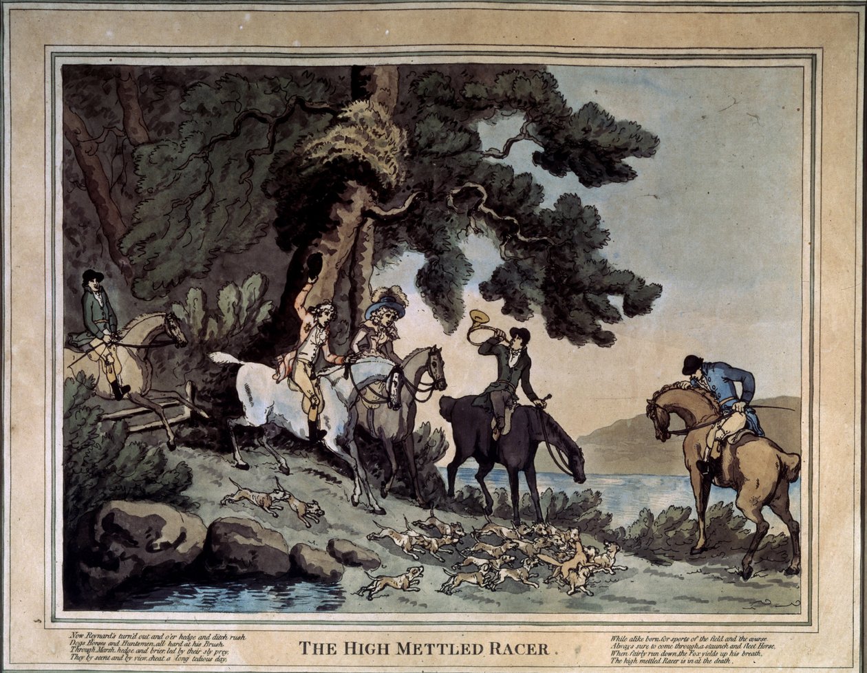 高脚赛马由托马斯-罗兰森（1756-1827 年）绘制。蚀刻版画和水彩画 作者 托马斯·罗兰森