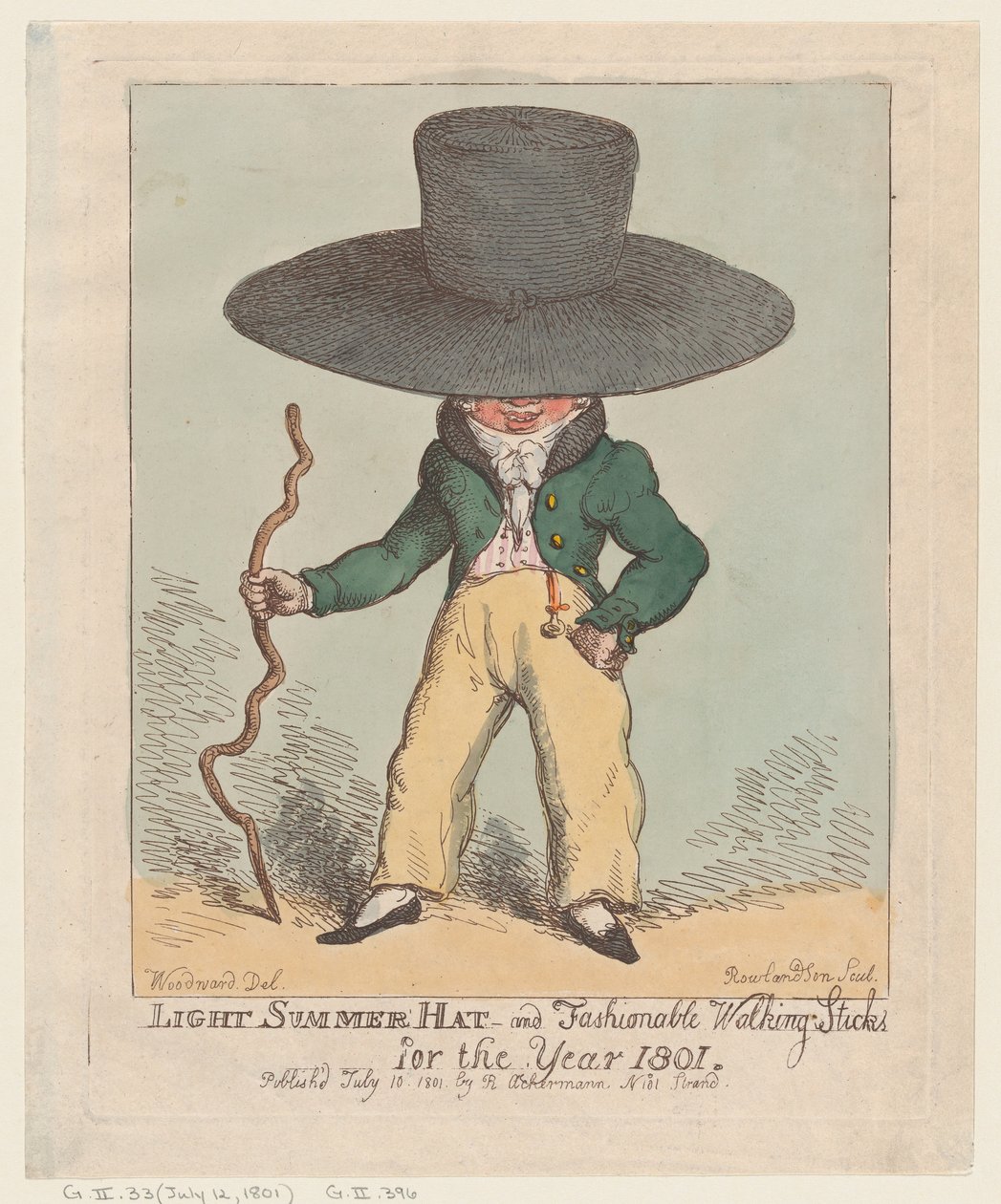 Light Summer Hat and Fashion Walking Sticks for the Year 1801, July 10, 1801., July 10, 1801. 作者 托马斯·罗兰森