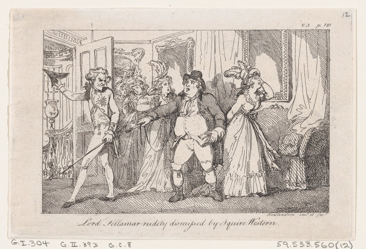 Lord Tellamar Rudely Dismissed by Squire Western, 摘自The History of Tom Jones, a Foundl..., 1792. 作者 托马斯·罗兰森