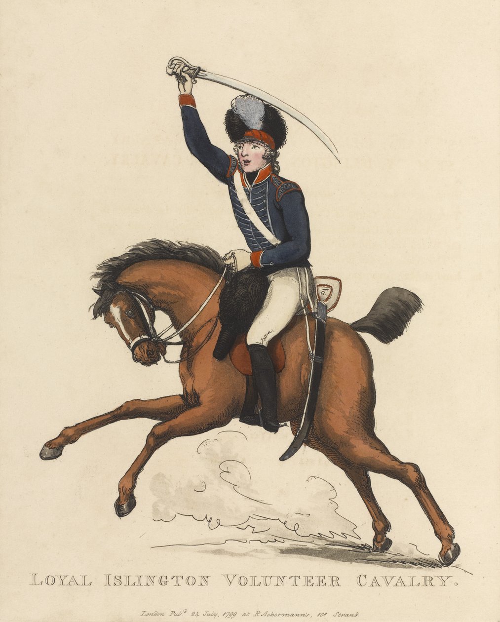 忠诚的伊斯灵顿志愿者骑兵，1799年（彩色aquatint） 作者 托马斯·罗兰森