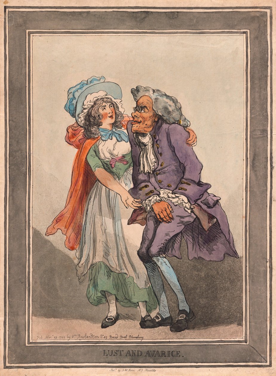 欲望和贪婪，酒吧。 1788年（手工彩色雕刻） 作者 托马斯·罗兰森