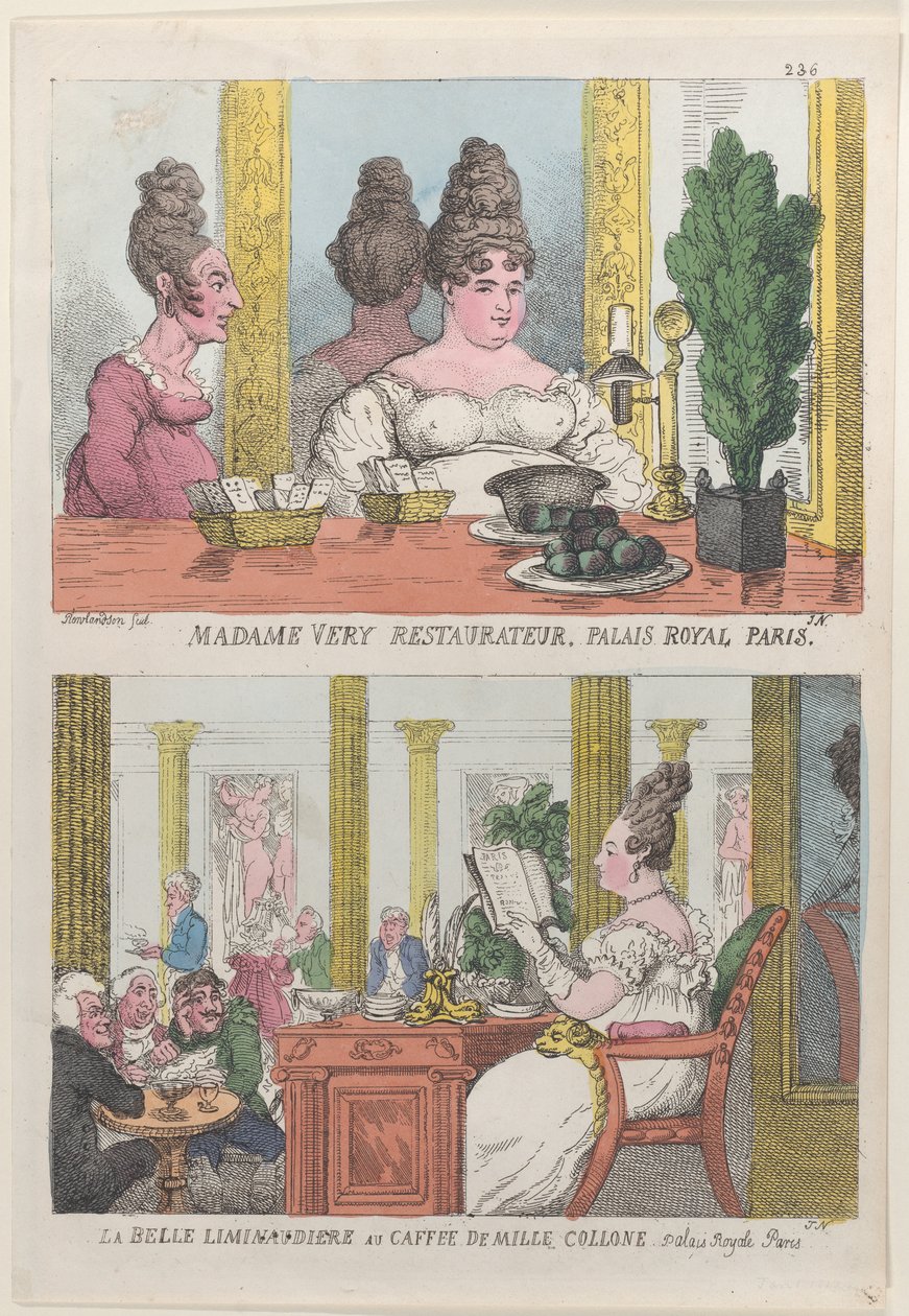 Madame Very Restauranteur, Palais Royal Paris and La Belle Liminaudiere au Caffee De Mille..., 1814. 作者 托马斯·罗兰森