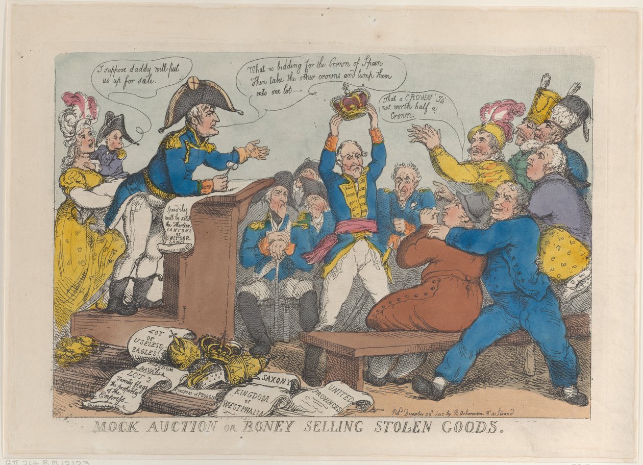 Mock Auction or Boney Selling Stolen Goods, December 25, 1813., December 25, 1813. 作者 托马斯·罗兰森
