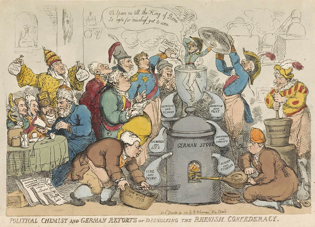 政治化学家和德国人反驳或解散了Rhenish联盟，酒吧。 1813年（手工彩色雕刻） 作者 托马斯·罗兰森