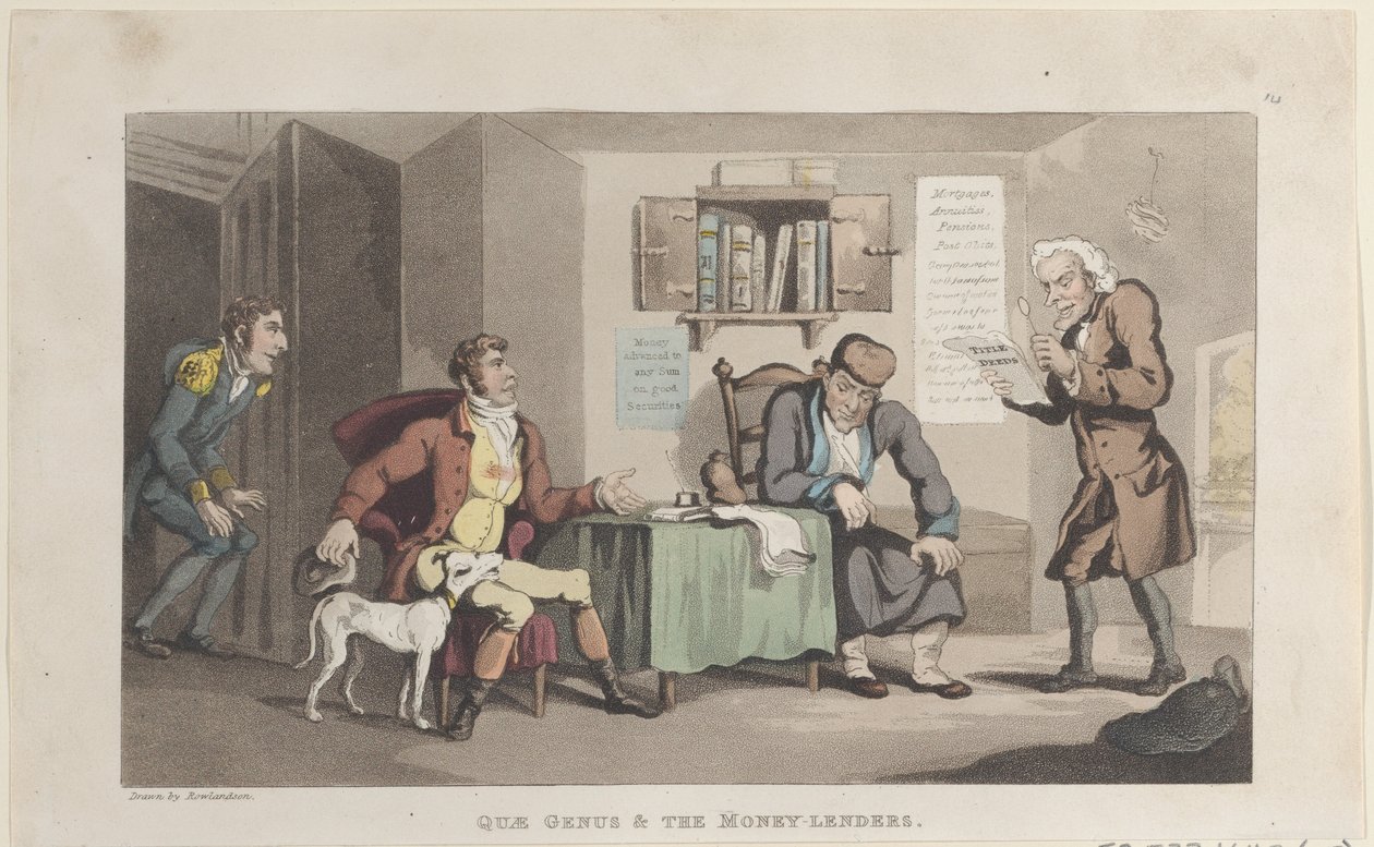 Quae Genus & The Money Lenders, 摘自The History of Johnny Quae Genus, The L..., September 1, 1821. 作者 托马斯·罗兰森