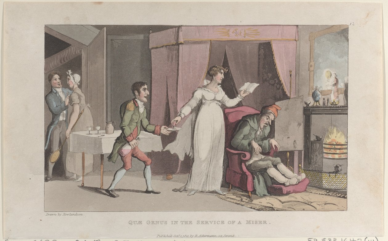 Quae Genus in the Service of a Miser, from The History of Johnny Quae Genus, T..., October 1, 1821. 作者 托马斯·罗兰森