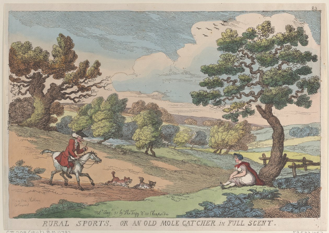 Rural Sports, or an Old Mole Catcher in Full Scent, August 31, 1811., August 31, 1811. 作者 托马斯·罗兰森