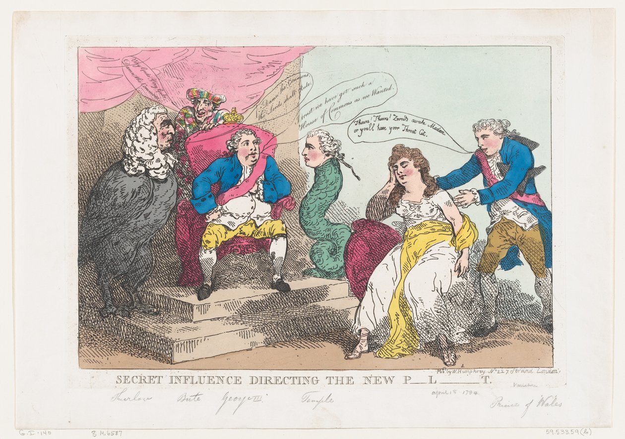 Secret Influence Directing The New P-l-t [Parliament], May 18, 1784., May 18, 1784. 作者 托马斯·罗兰森