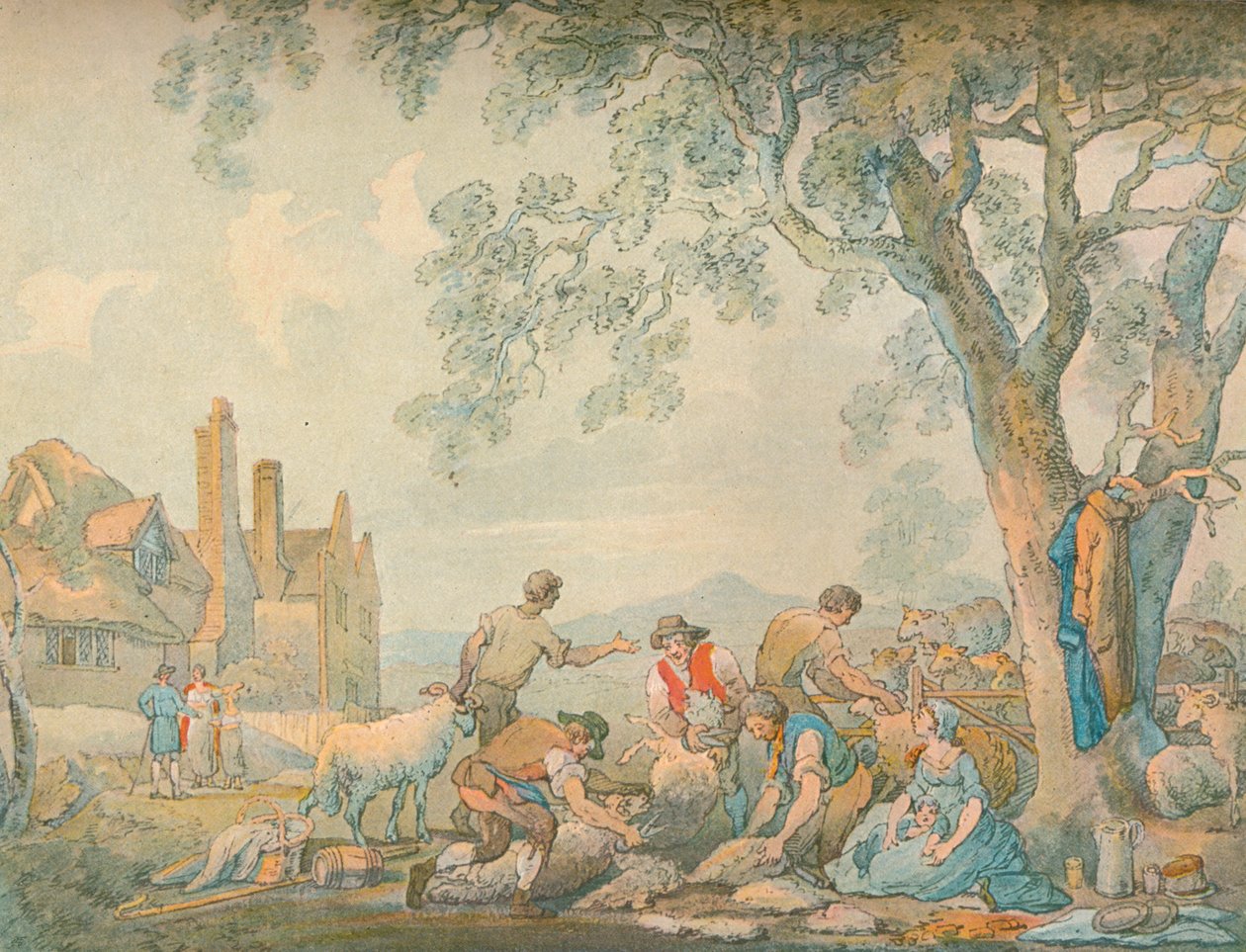 羊剪毛，c1776-1827，1906年 作者 托马斯·罗兰森