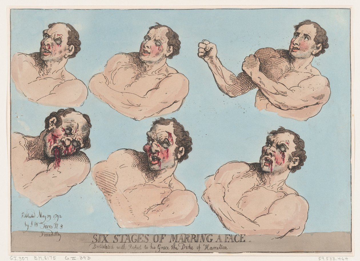 Six Stages of Marring a Face, May 29, 1792. ，1792年5月29日。 作者 托马斯·罗兰森