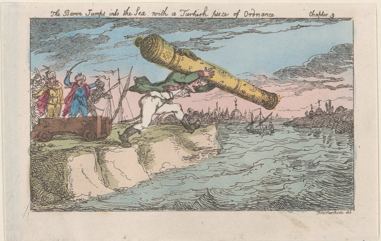 男爵带着一件土耳其兵器跳入海中，[1809]，再...，[1809]，1811年再版。 作者 托马斯·罗兰森