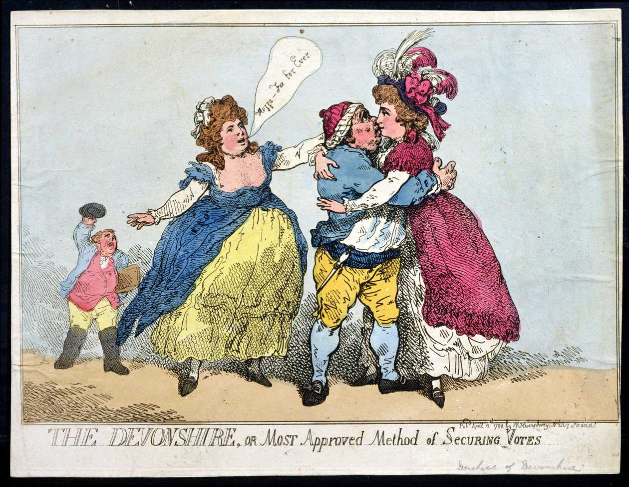 德文郡（William Humphrey）于1784年出版的“德文郡（Devonshire）或最受批准的保证投票方法”（手工彩色蚀刻） 作者 托马斯·罗兰森