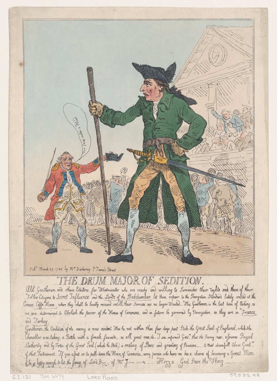 The Drum Major of Sedition, March 29, 1784., 1784年3月29日。 作者 托马斯·罗兰森