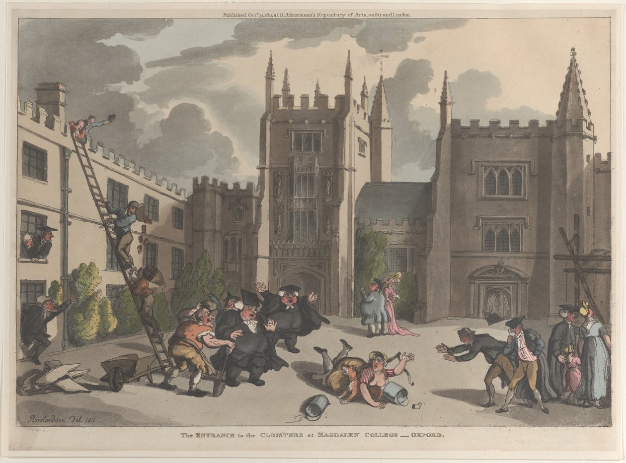 The Entrance to the Cloisters at Magdalen College, Oxford, October 31, 1811., October 31, 1811. 作者 托马斯·罗兰森