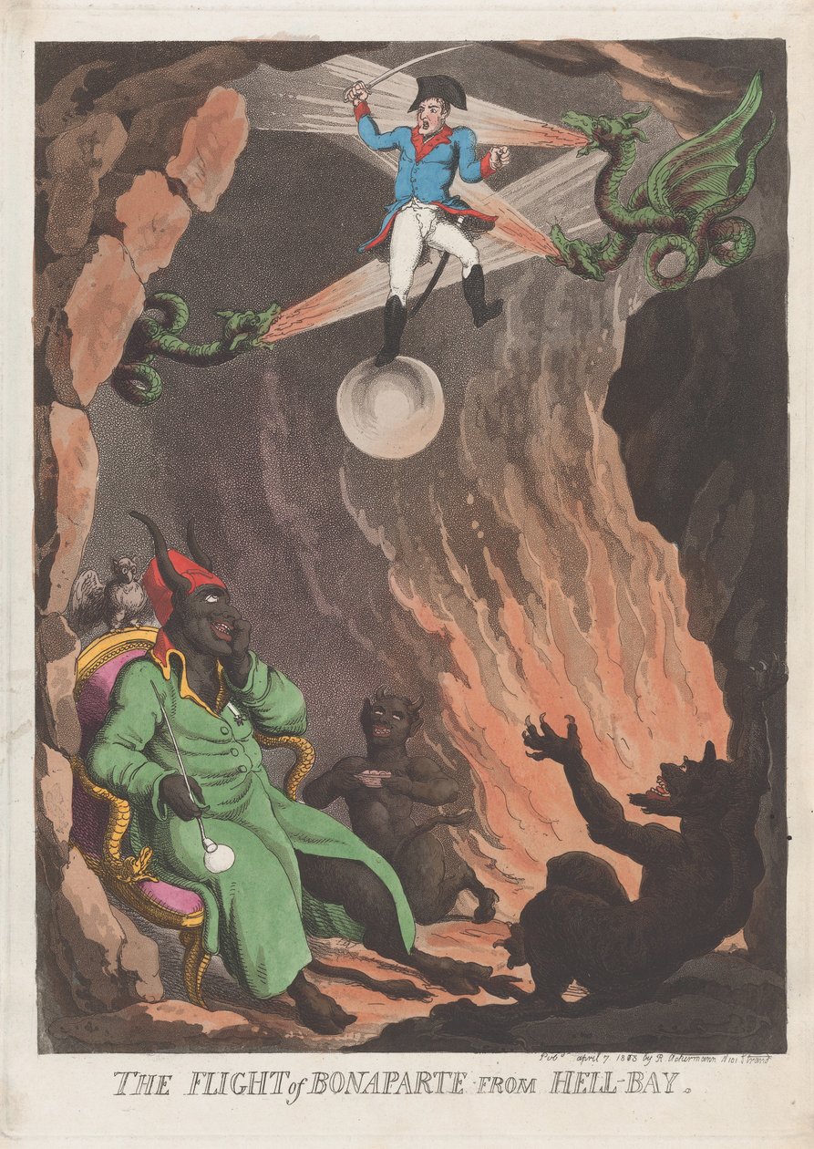 1803年4月7日从地狱湾飞来的波拿巴（手工彩色蚀刻和aquatint） 作者 托马斯·罗兰森