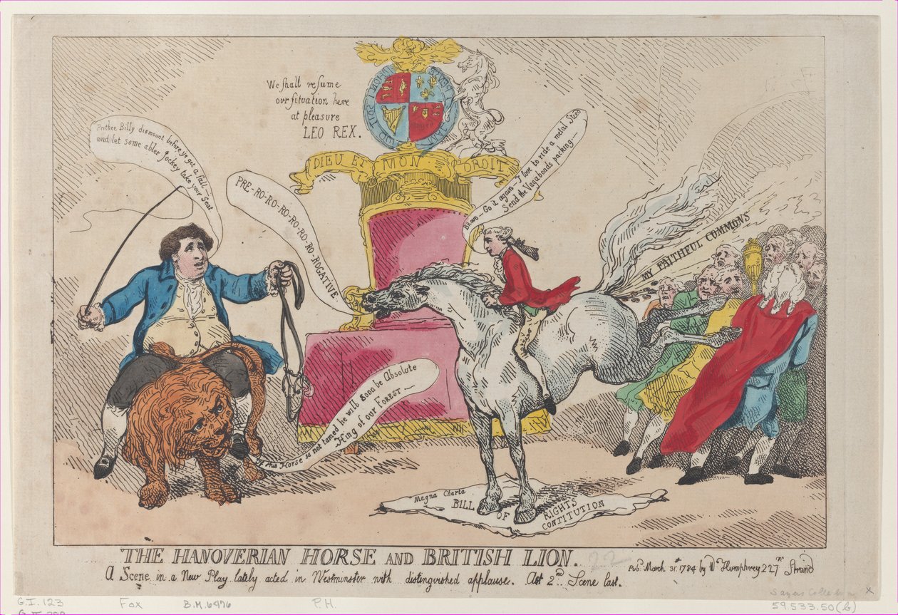 The Hanoverian Horse and British Lion, March 31, 1784., March 31, 1784. 作者 托马斯·罗兰森