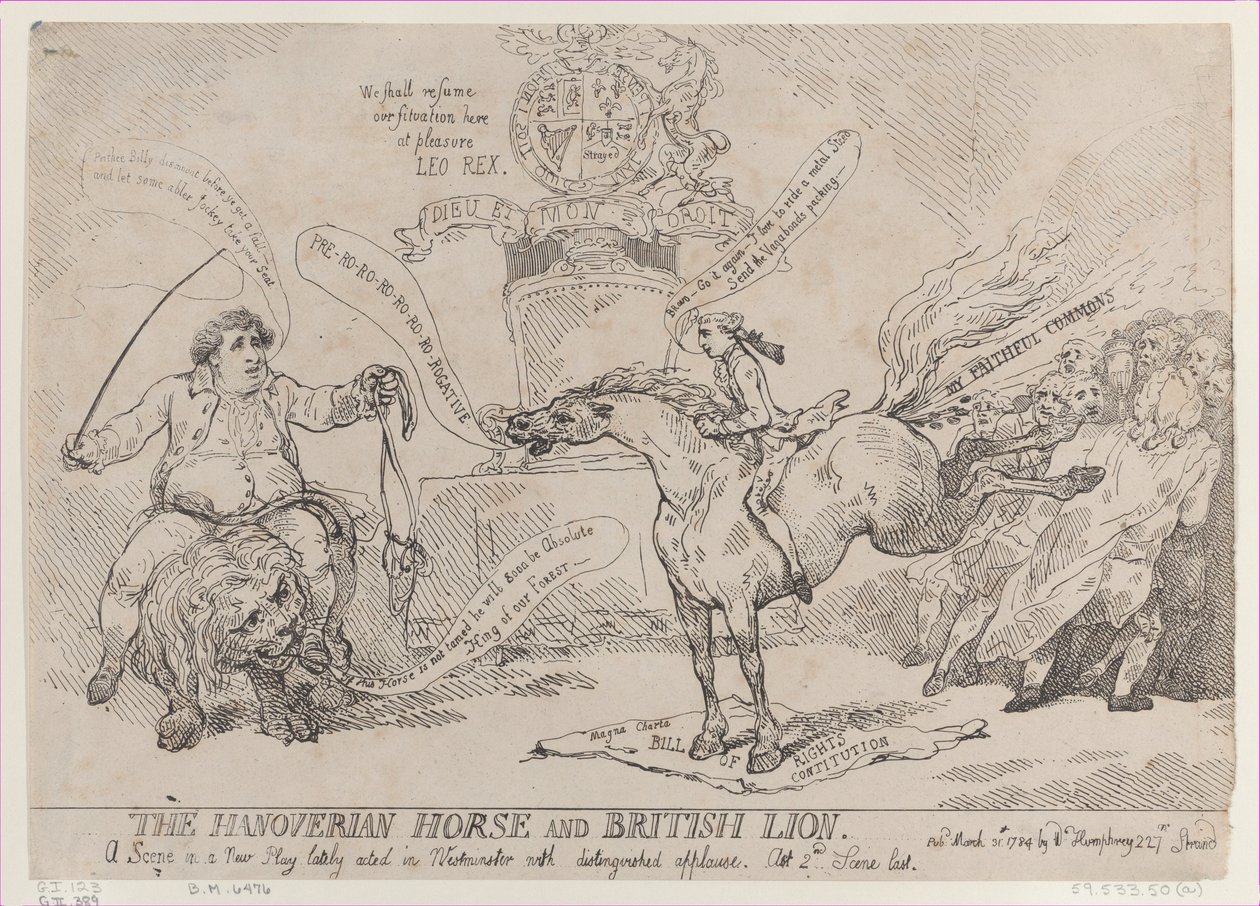 The Hanoverian Horse and British Lion, March 31, 1784., March 31, 1784. 作者 托马斯·罗兰森