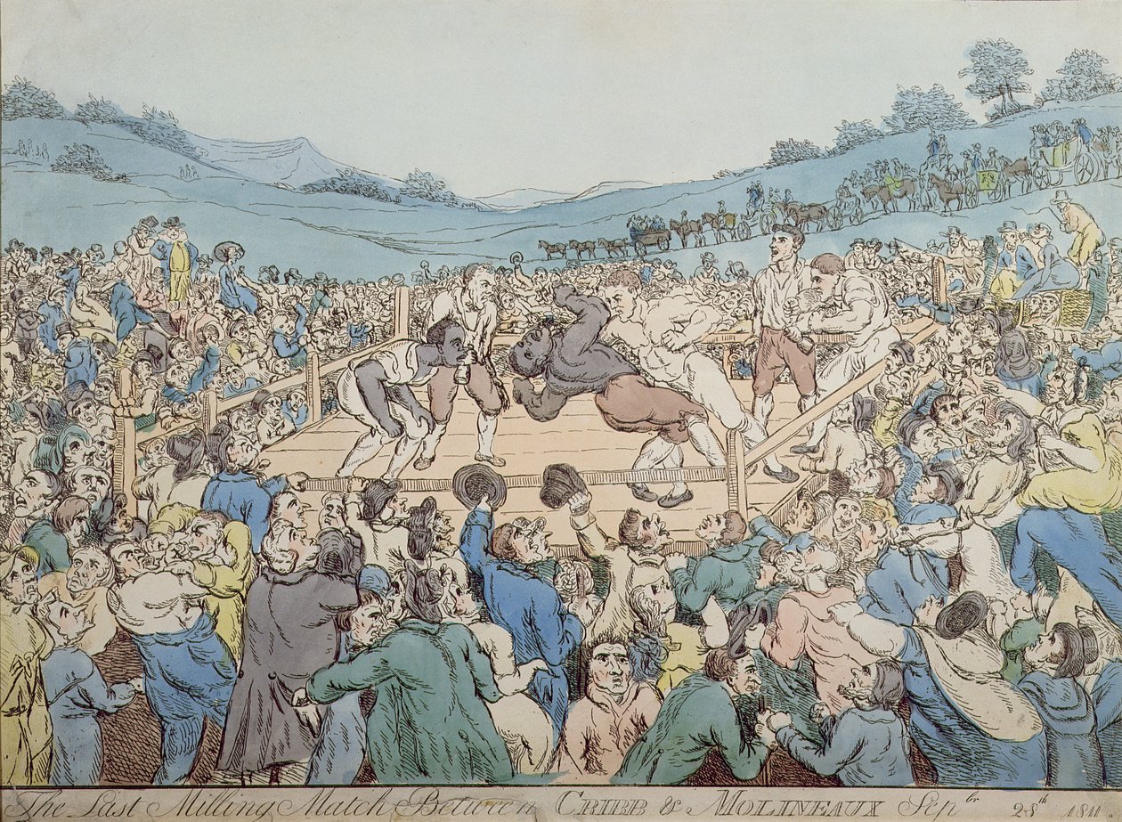 1811年9月28日Cribb和Molineaux之间的最后一次铣削比赛（彩色雕刻） 作者 托马斯·罗兰森