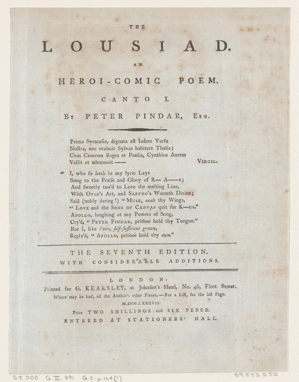 The Lousiad, Title Page, 1787., 1787. 作者 托马斯·罗兰森