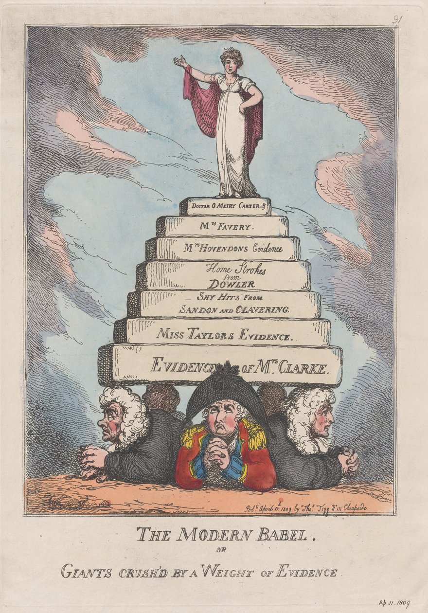 The Modern Babel, or Giants Crushed by a Weight of Evidence, April 11, 1809。 作者 托马斯·罗兰森
