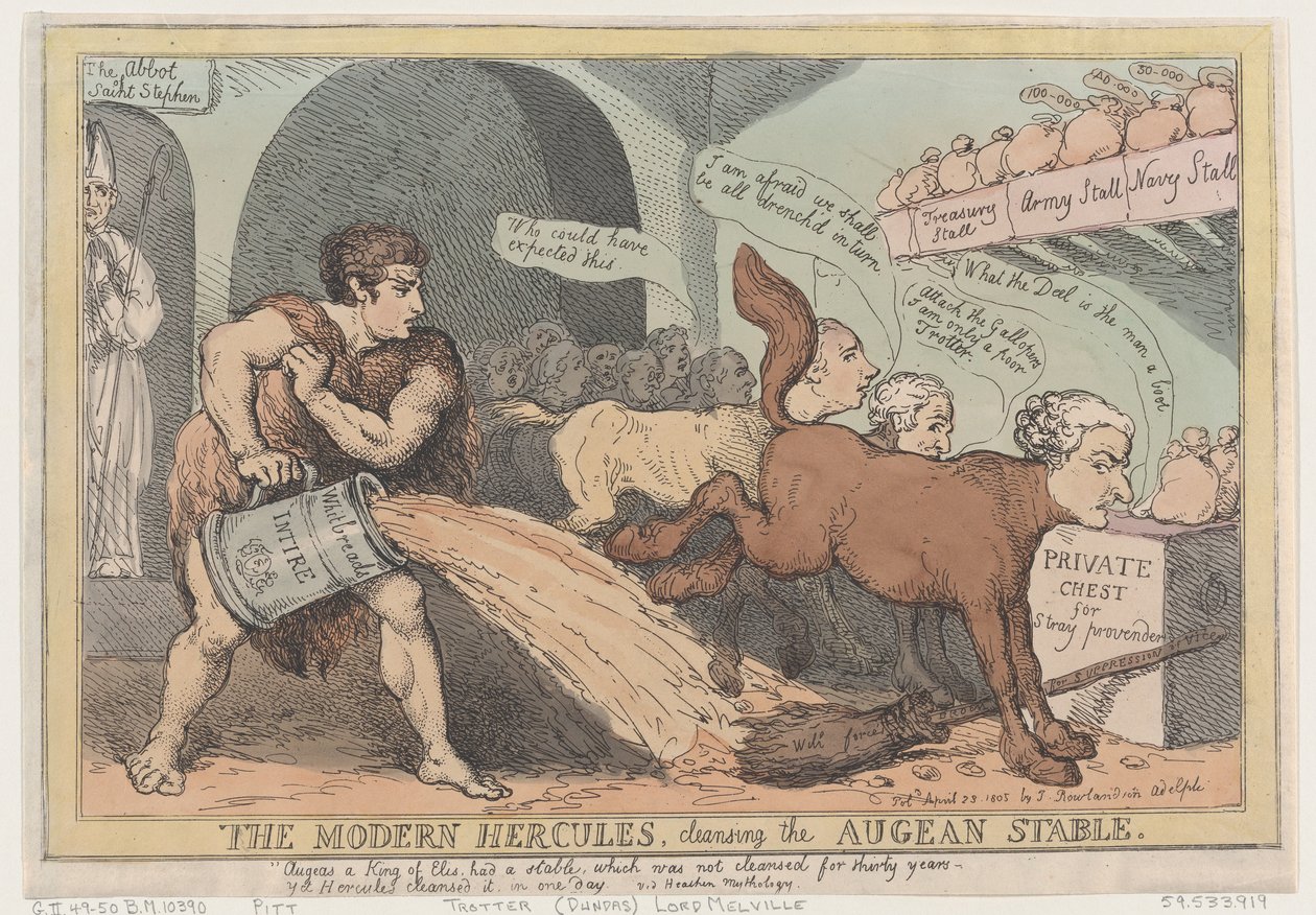 The Modern Hercules, Cleansing the Augean Stable, April 23, 1805., April 23, 1805. 作者 托马斯·罗兰森