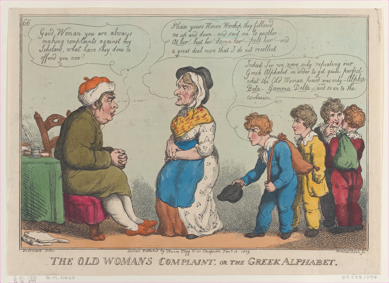 The Old Womans Complaint, or the Greek Alphabet, January 15, 1809., January 15, 1809. 作者 托马斯·罗兰森