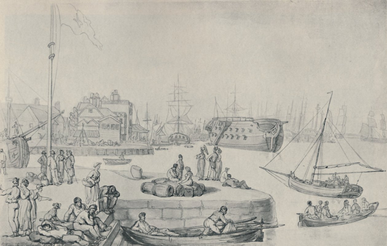 码头，黑墙码头，1810年，1920年 作者 托马斯·罗兰森