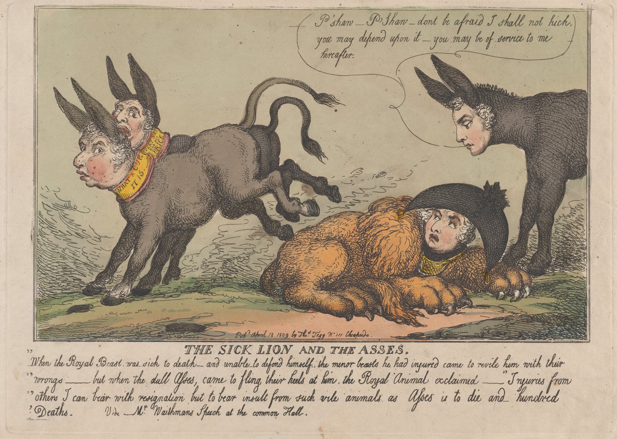 The Sick Lion and The Asses, April 18, 1809., April 18, 1809. 作者 托马斯·罗兰森