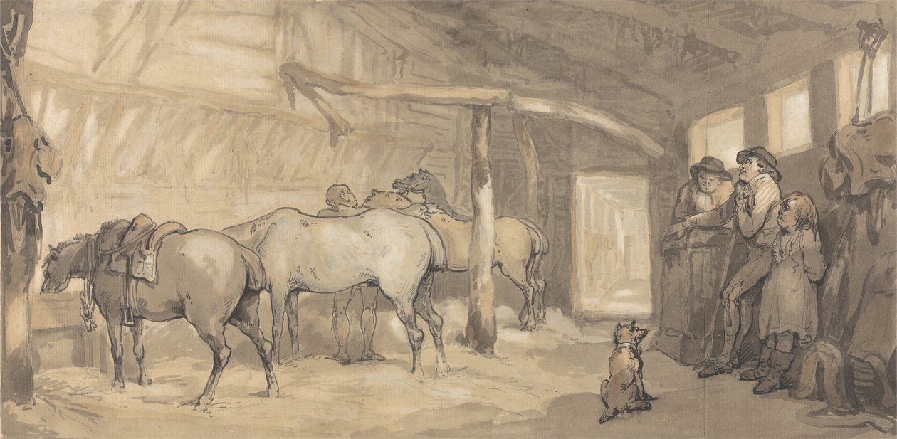 旅馆的马able，约1790年（纸上的石墨，钢笔，墨水和水彩） 作者 托马斯·罗兰森
