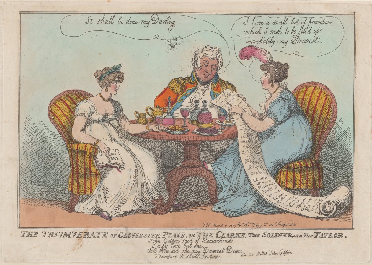 The Triumverate of Gloucester Place, or The Clarke, The Soldier, and The Taylor, 1809. 作者 托马斯·罗兰森