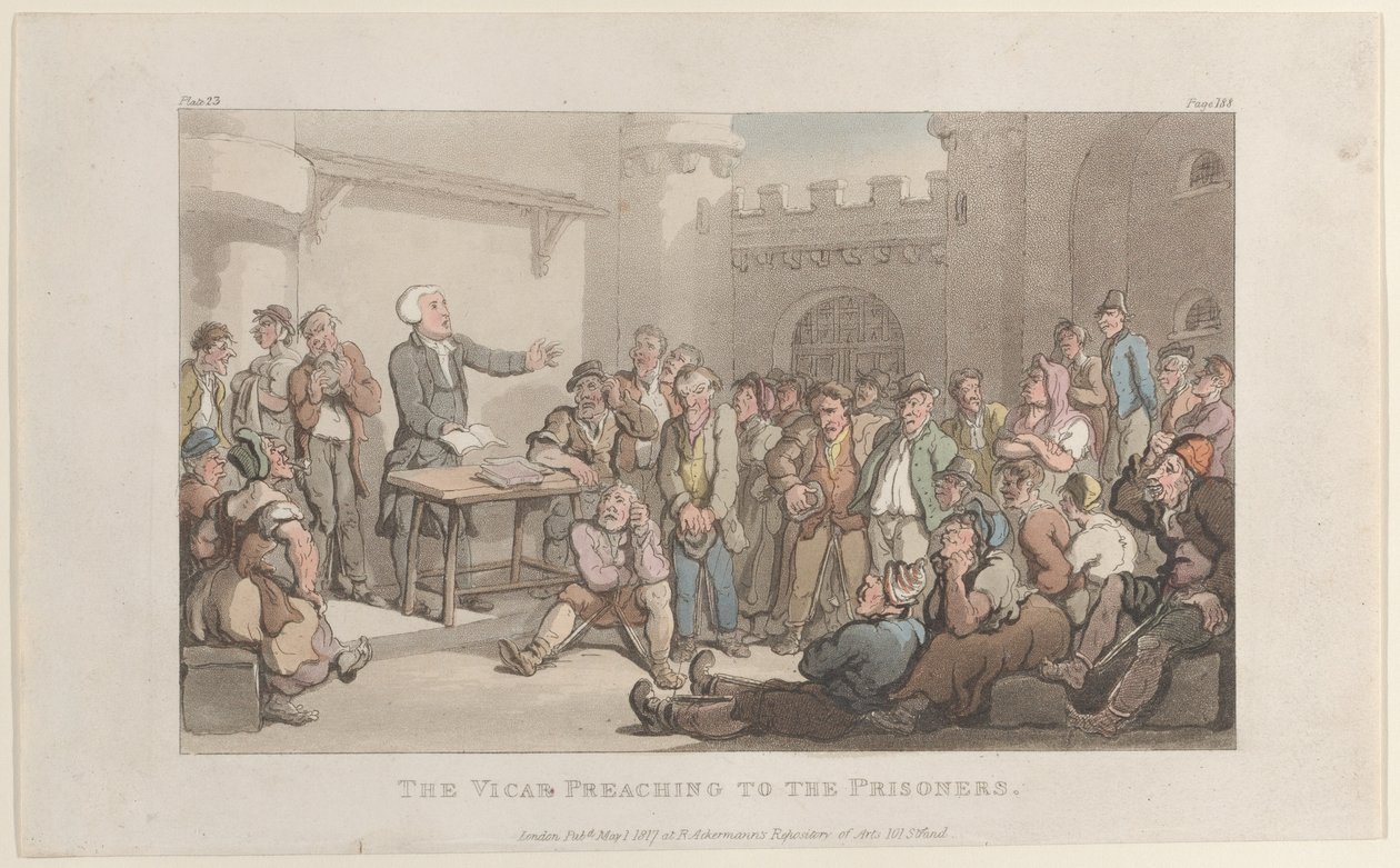 The Vicar Preaching to the Prisoners, from The Vicar of Wakefield, May 1, 1817., May 1, 1817. 作者 托马斯·罗兰森