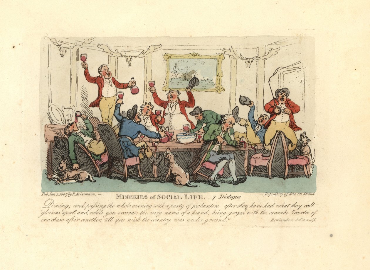 Tired and drunken man at a raucous dinner party with foxhunters. 作者 托马斯·罗兰森
