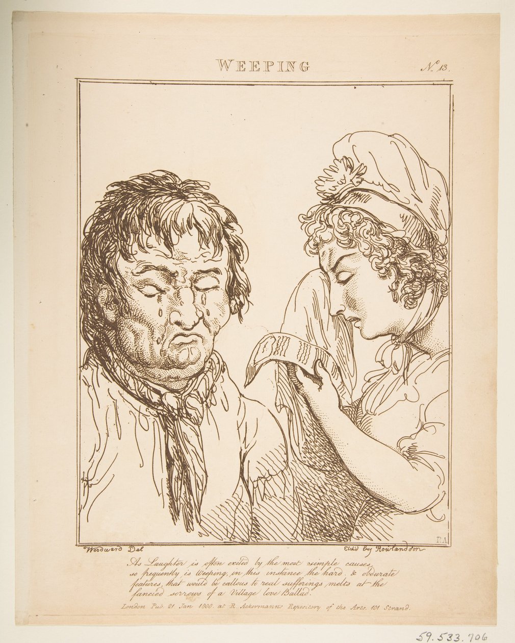 哭泣的布伦（Le Brun）被盗，或激情的讽刺漫画，1800年1月21日。 作者 托马斯·罗兰森