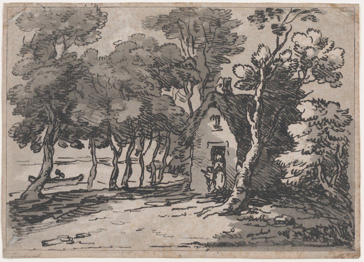 Wooded Scene With Figures at the Door of a Cottage, 1783-88. 作者 托马斯·罗兰森