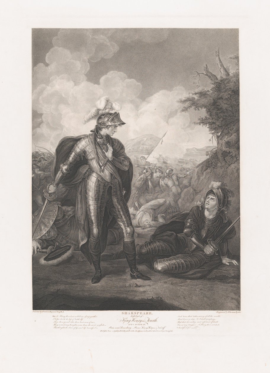 亨利王子、Hotspur和Falstaff 莎士比亚，《亨利国王》......，1796年首次出版，1852年再版。 作者 托马斯·莱德