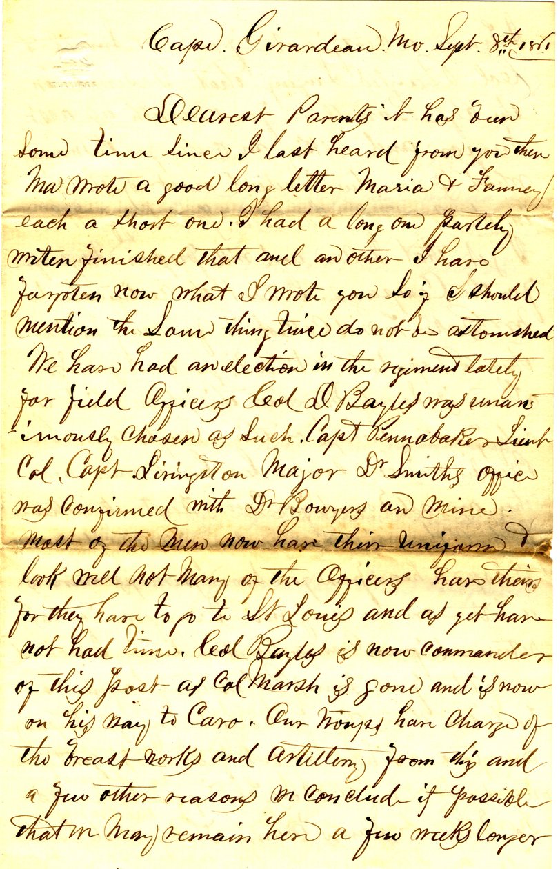 1861年9月8日，密苏里州吉拉尔多角，署名T.S. Hawley致父母的信 作者 托马斯·S·霍利