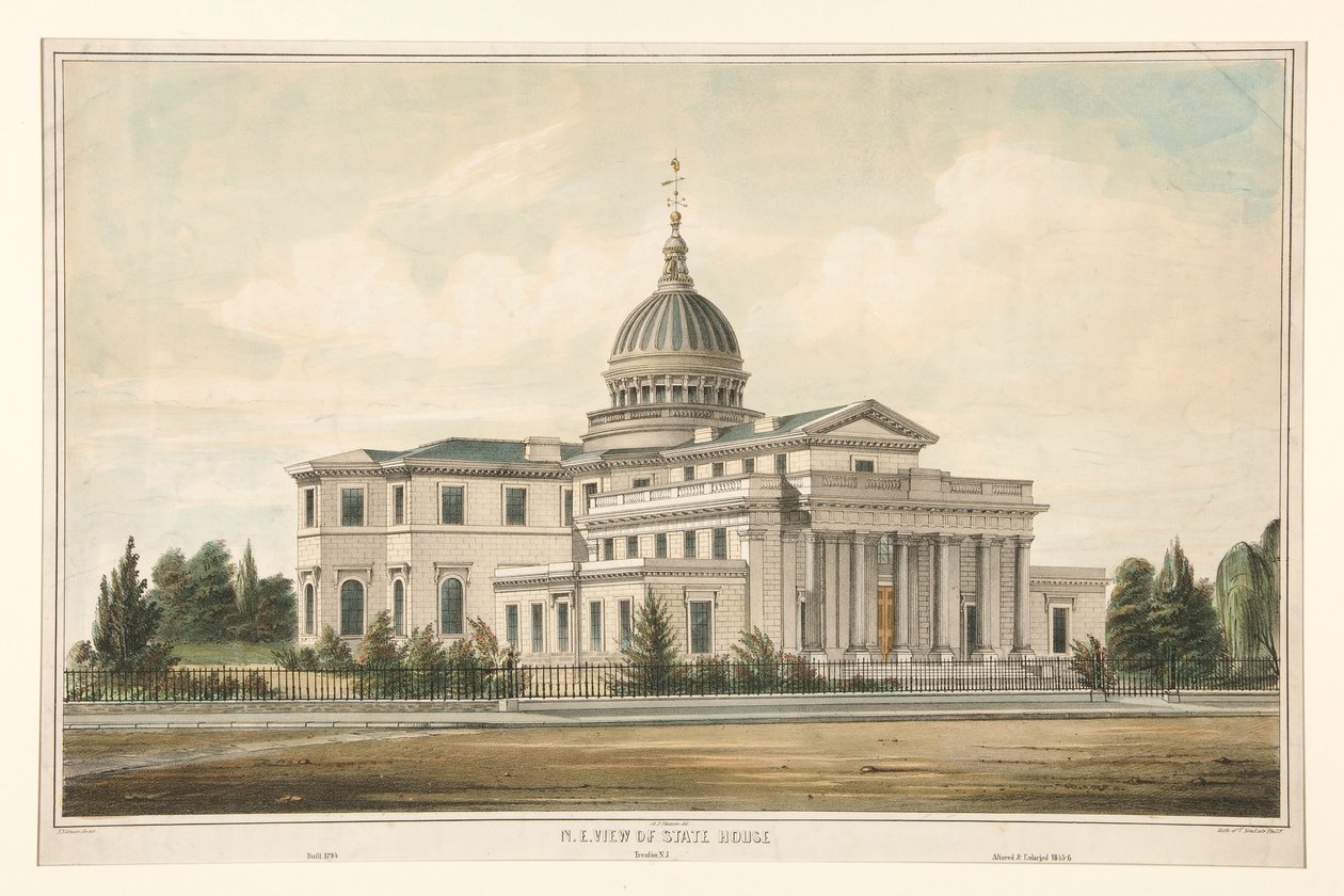 州政府大楼东北视图，建于 1794 年 - 新泽西州特伦顿，1845-6 年改建和扩建 作者 托马斯·辛克莱尔