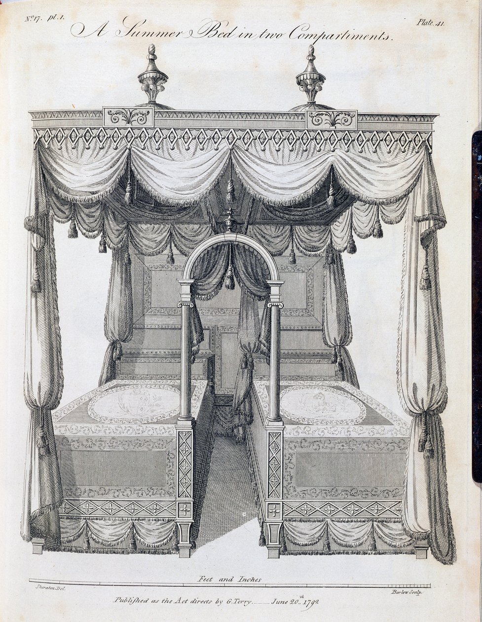 两个隔间的夏季床：41号板，来自Thomas Sheraton，第三部分，酒吧的“The Cabinet Maker an Upholsterer&39;s Drawing Book”。作者：G。Terry，1793年6月（bw print） 作者 托马斯·喜来登
