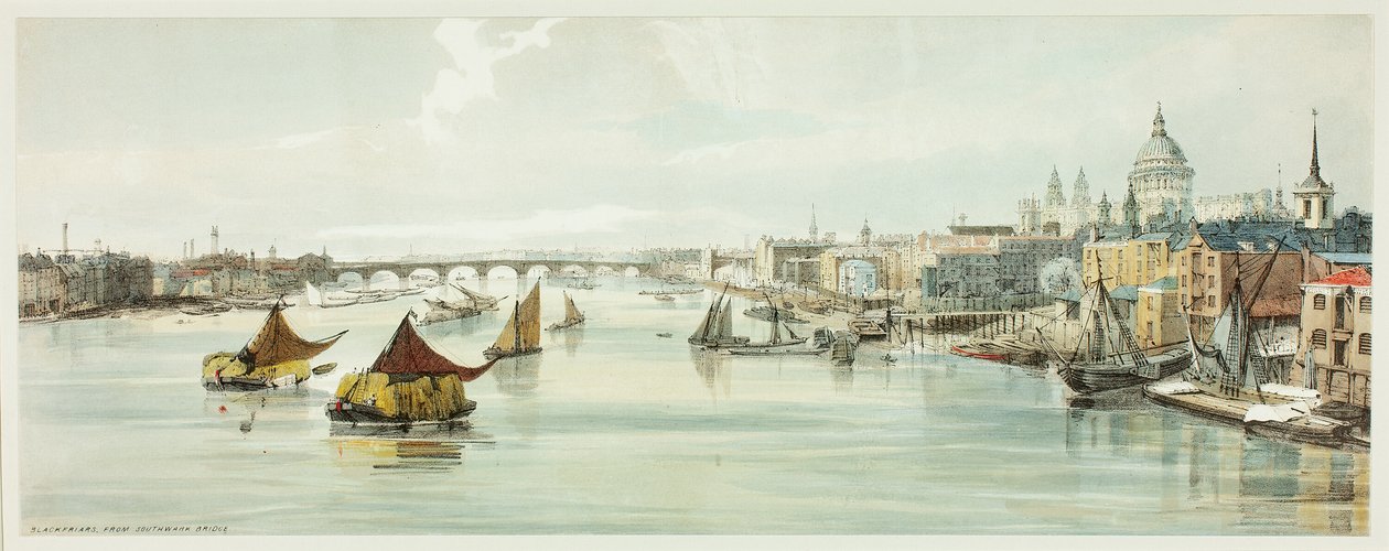 Blackfriars, from Southwark Bridge, plate six from Original Views of London as It is（《伦敦原貌》第六版）。 作者 托马斯·肖特男孩
