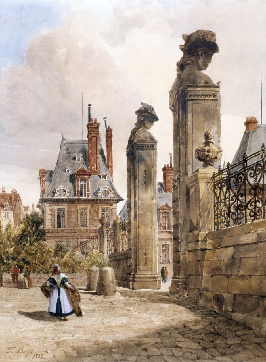 Grille Des Hermès，Porte Dauphine，Palace of Fontainebleau（白纸水彩画，点缀阿拉伯树胶） 作者 托马斯·肖特男孩