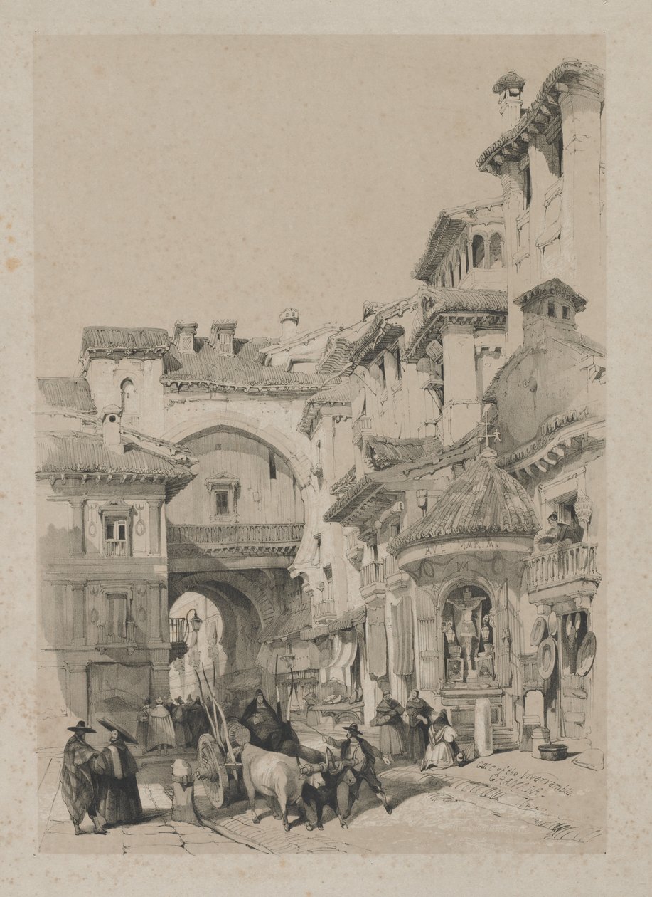 西班牙风景如画的素描：格拉纳达维瓦尔兰布拉之门，1837年。 作者 托马斯·肖特男孩
