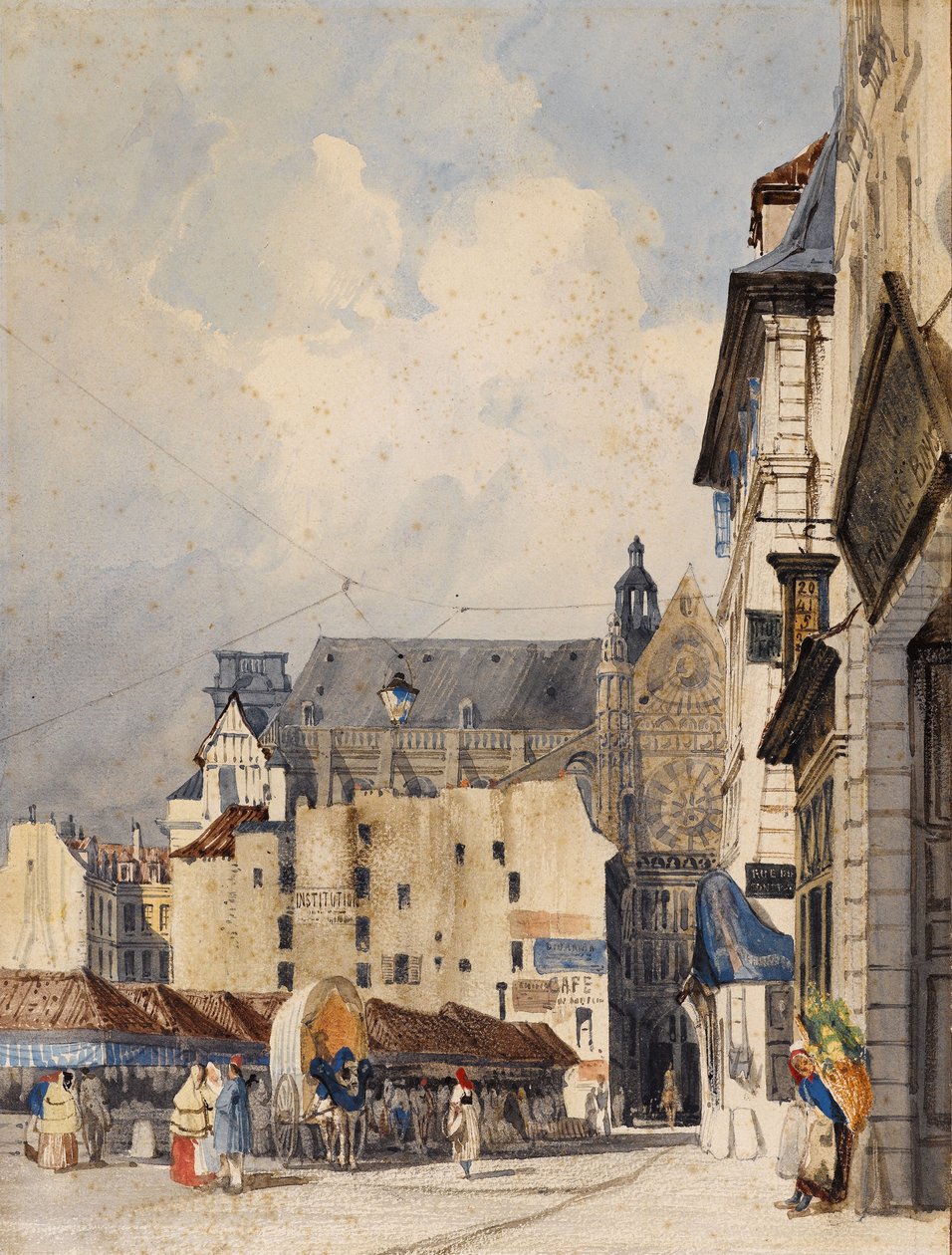 Prouvaires 街和 Saint-Eustache 教堂（水彩） 作者 托马斯·肖特男孩