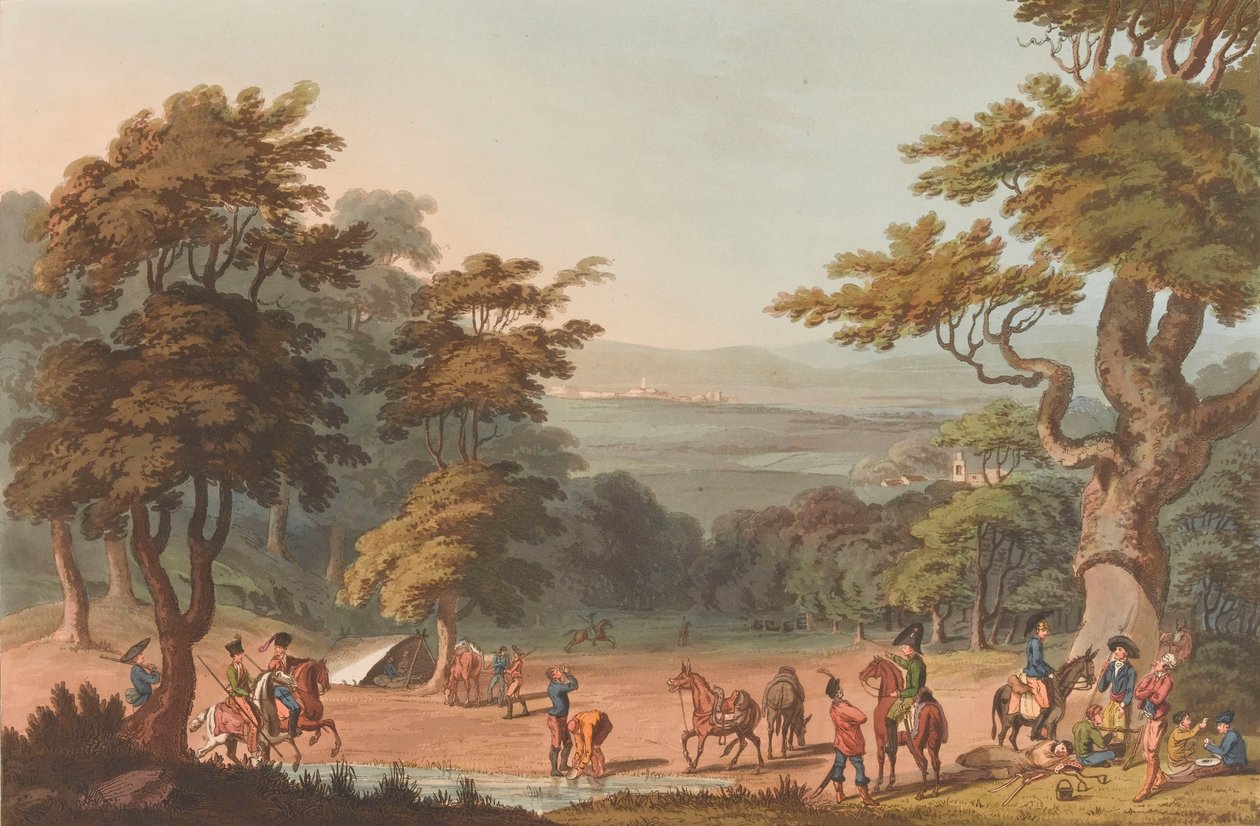 Ciudad Rodrigo 的远景，c.1810-11（aquatint，彩色） 作者 托马斯·斯汤顿（后）圣克莱尔