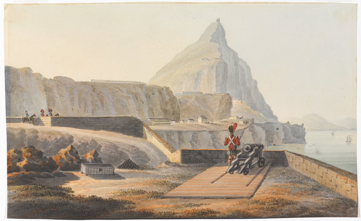 直布罗陀岩石上的总督别墅，1827 年 3 月。(水彩画） 作者 托马斯·斯汤顿·圣克莱尔