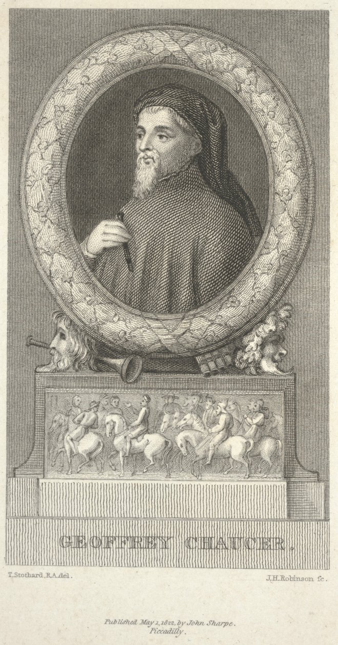 杰弗里·乔uc（Geoffrey Chaucer），约翰·亨利·罗宾逊（John Henry Robinson）刻版（1796-1187） 作者 托马斯·斯托达德