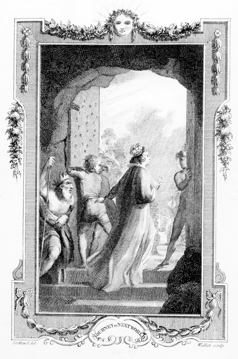 亨利·菲尔丁（Henry Fielding）的“从这个世界到下一个世界的旅程”的插图，由安东尼·沃克（Anthony Walker）雕刻，1783年 作者 托马斯·斯托达德