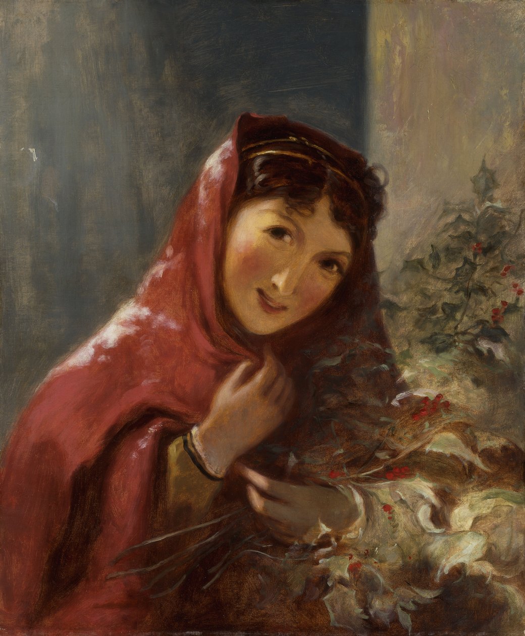 携带冬青树枝的女士，1850年 作者 托马斯·萨利