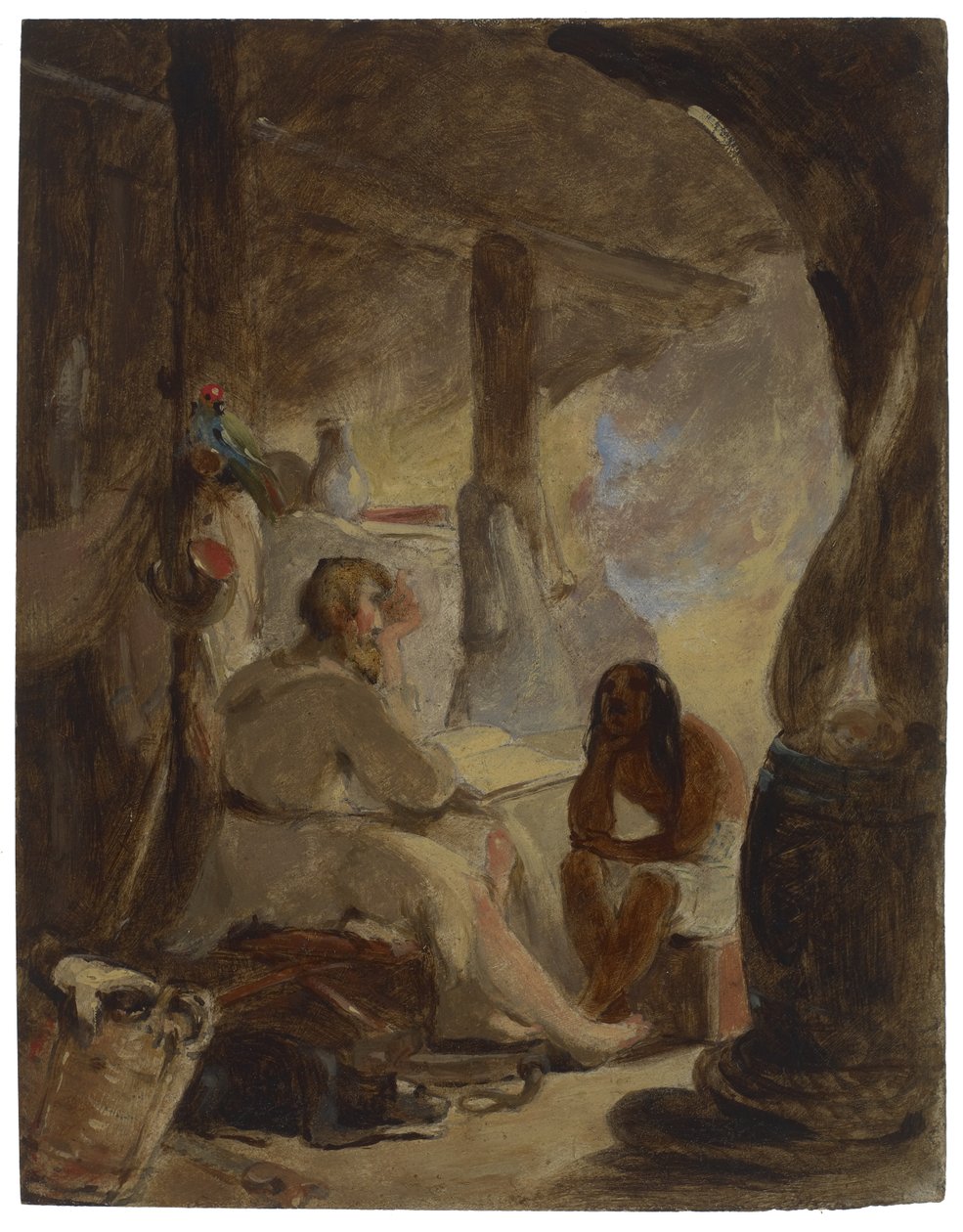 罗宾逊漂流记和星期五在洞穴中，c.1856 作者 托马斯·萨利