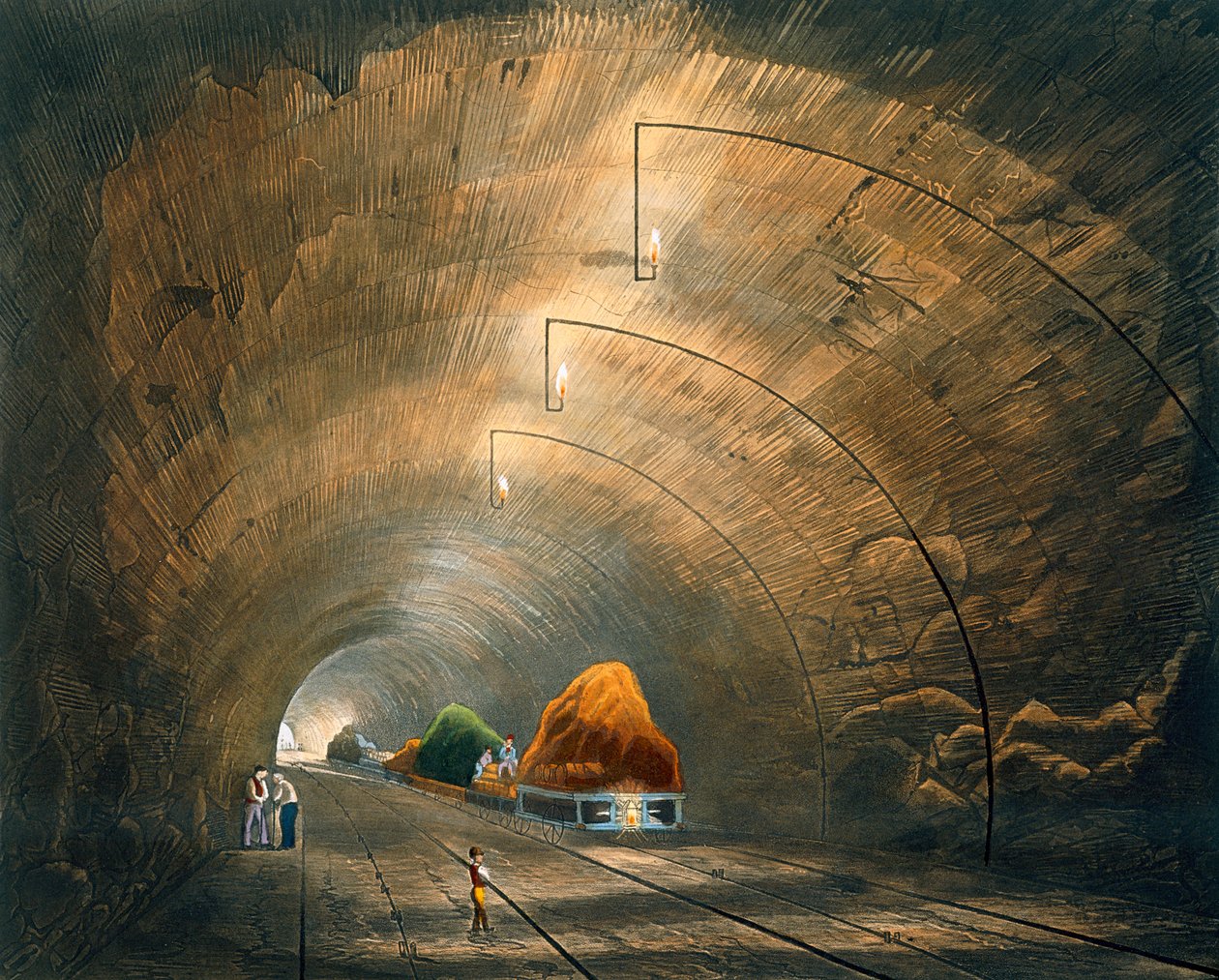 隧道，来自“利物浦和曼彻斯特铁路的彩色视图”，由H. Pyall雕刻，由Ackermann und Co.，London出版，1833年 作者 托马斯·塔尔伯特·伯里