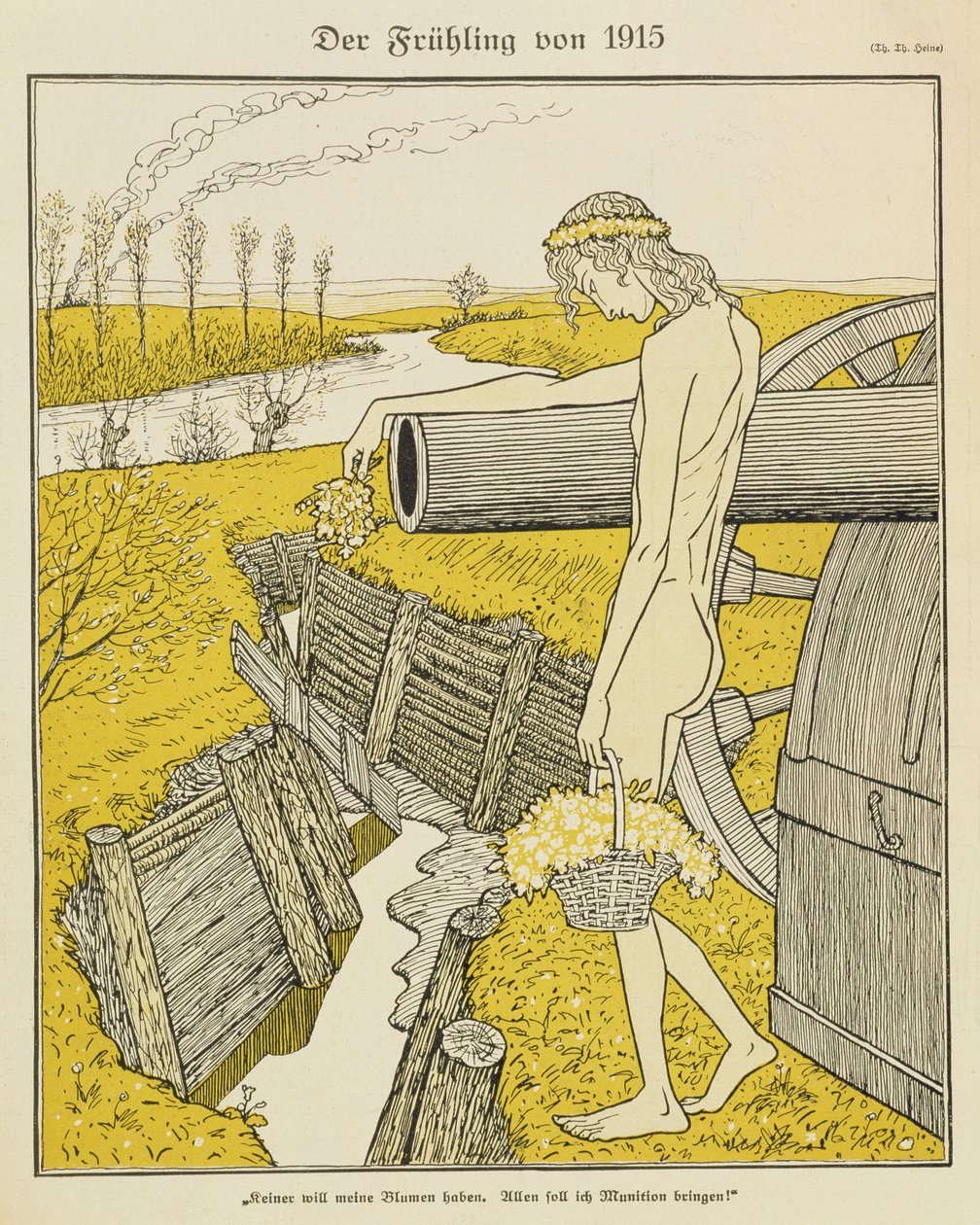 1915 年春天，来自德国杂志“Simplicissimus”的插图，c.1915（平版印刷） 作者 托马斯·西奥多·海涅